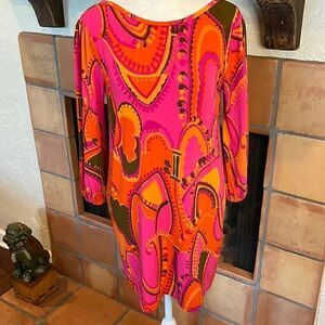 Tibi New York Orange and Pink Boho Retro Print Low Back Tunic, XS!